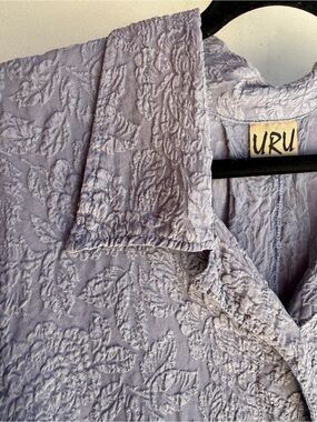 URU SILK JACKETblouse kimono cardigan L XL washable Long Sleeve vintage Top in T
